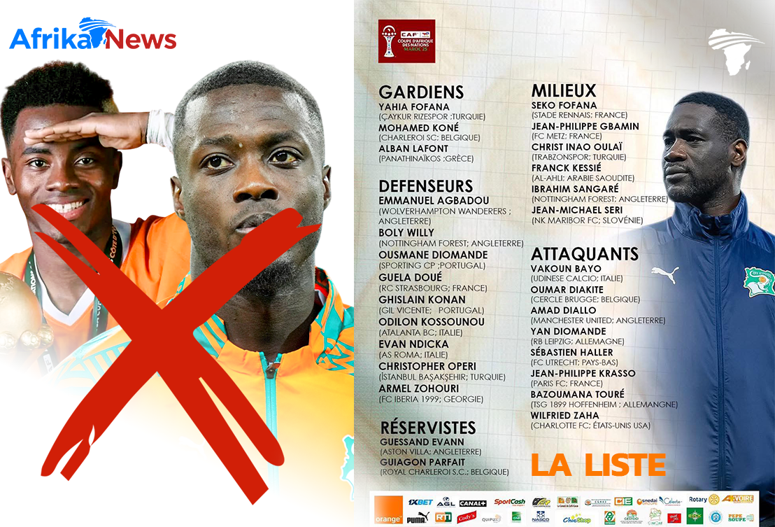 OFFICIEL : La Côte d’Ivoire dévoile sa liste pour la CAN 2025, Pépé et Adingra absents.